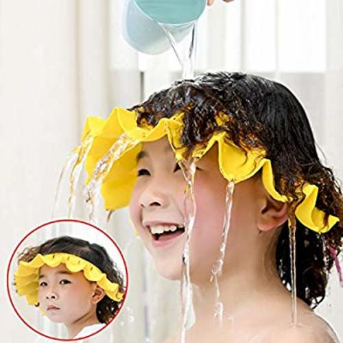 Baby Shower Cap Silicone Shower Visor Bathing Hat, Adjustable Shower Cap Kids, Infants Soft Protection Funny Safety Visor Cap for Toddler Children Yellow