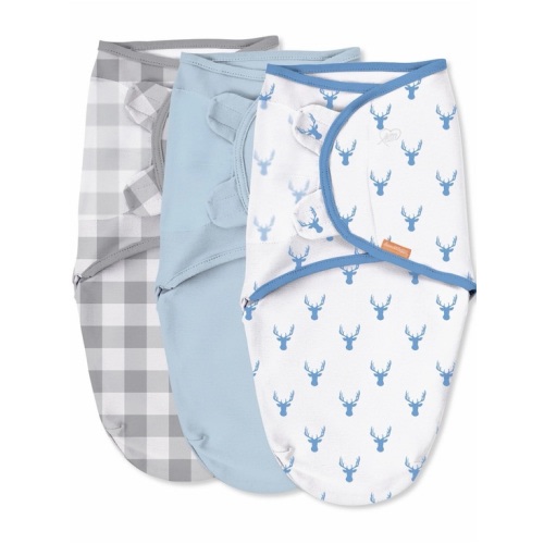 swaddleme 3-pack original swaddles in blue/gray “oh deer” size s/m 0-3 months