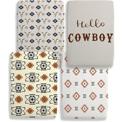4 Pack Western Fitted Crib Sheet Set