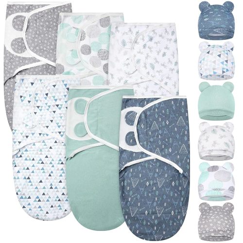 Ramede 6 Pack Baby Swaddle Blanket with Hats Sleep Swaddle for 0-3 Months Newborn Sacks Soft Cotton Wearable for Boy Girl
