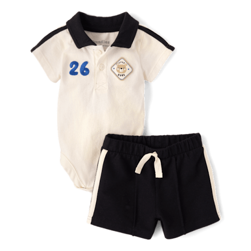 Baby Boys Applique Bear Patch 2-Piece Playwear Set - Cream