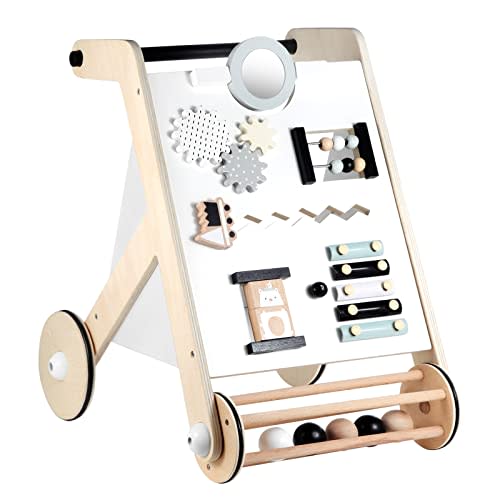 Beright Wooden Baby Walker with Roller, Push and Pull Learning Activity Walker, Multi-Functional Kids Activity Toy, Multiple Activities Center, Develops Motor Skills & Stimulates Creativity, Natural
