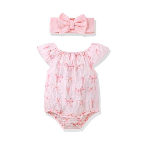 Renotemy Preemie Newborn Baby Girl Clothes Infant Cotton Linen Romper Summer Outfit for Girls Ruffle Sleeve Bodysuit Jumpsuit