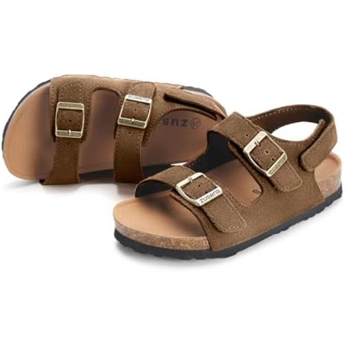 ZUSERIS Kids Toddler Sandals Boys Girls Cork Footbed Sandal Comfort Double Buckle Slip On Slippers with Adjustable Back Strap