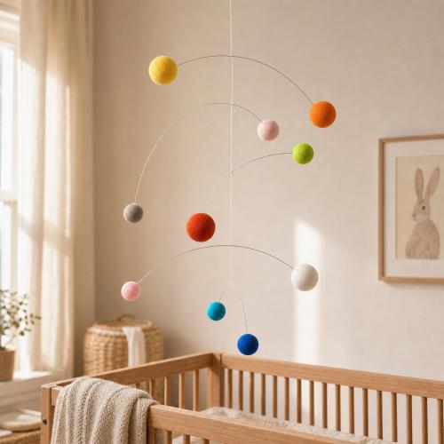Dynamic Balance Crib Mobile, Kinetic Solar System Art, Mondrian Style Baby Toy
