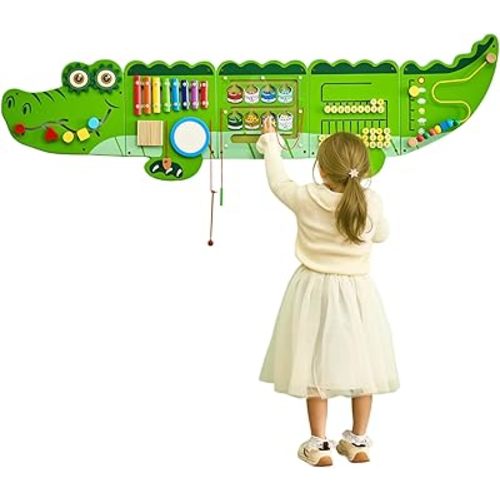VEVOR Crocodile Activity Busy Board Panel, 9 Wall Activities Board, Montessori Sensory Wall Panel for Kids 3-12 Years, Sensory Wall Activity Panel, Ideal for Toddler Playroom Nursery Classroom