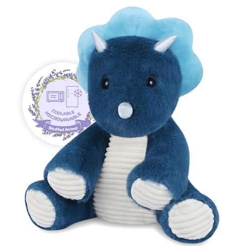 SuzziPals Microwavable & Coolable Triceratops Dinosaur Stuffed Animals, Heated Stuffed Animal Heating Pads for Soothing & Relaxation, Navy Blue Dino Plush for Stress Relief, Plushies Dinosaur Gifts