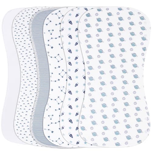 Benoxine 2-in-1 Burp Cloths and Baby Bibs - 6 Pack Large Super Absorbent Soft Cotton Burping Cloths for Spit Up, 3 Layers Thick Baby Burp Rags for Girls & Boys