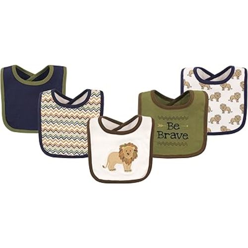 Hudson Baby Unisex Baby Cotton Bibs, Lion, One Size