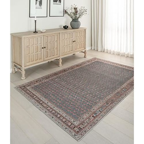 Knot Again 5’ x 8’ Area Rug – Clay & Mineral Blue Heritage Flatweave, Low-Pile – Easy Clean Boho Area Rug – Perfect for Entryway, Living Room, Bedroom – Pet & Kid Friendly