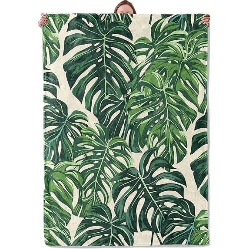Mounidso Tropical Monstera Leaf Blanket, Botanical Themed Flannel Blanket Gifts for Women, Soft Warm Lightweight Blankets for Living Room Home Travel Decor 50" x 60"