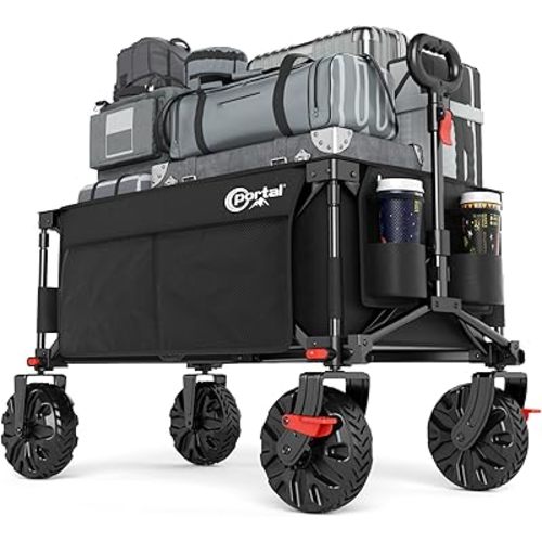Portal Collapsible Wagon with Brakes, Heavy Duty Utility Cart with All-Terrain Wheels, Portable Folding Wagons for Camping, Beach, Garden, Shopping, and Groceries