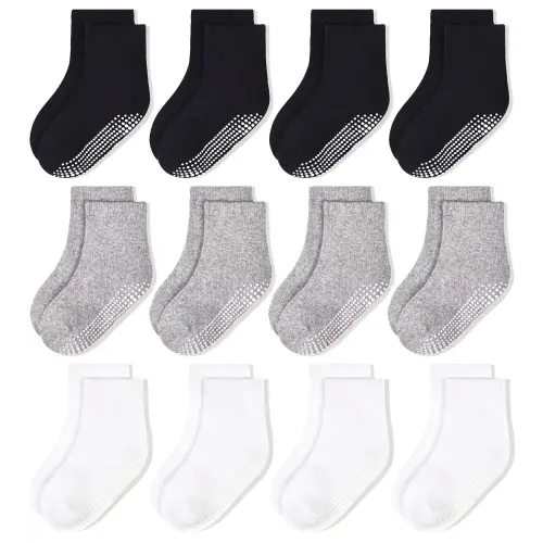 Non-Slip Toddler Socks With Grips 12 Pairs Kids Anti Slip Sticky Socks For Infant 6-12 Months 1-10 Years Kids Toddler Slipper Socks