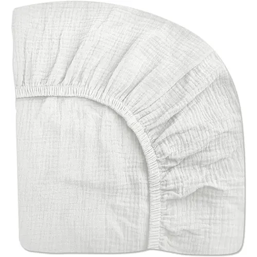 Crib Sheets for Boys Girl, Fitted Baby Toddler Bed Sheets 28" x 52", Neutral Muslin Cotton Crib Mattress Sheet with Boho Style, Soft and Breathable Comfort (White)