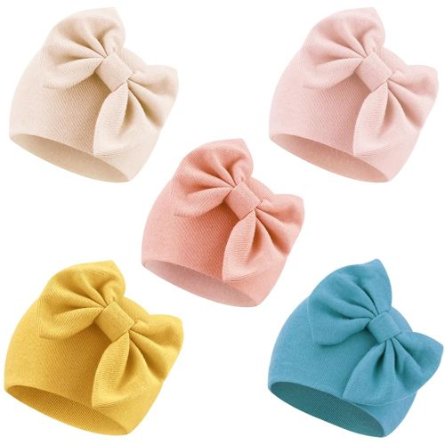 Newborn Baby Girl Hats with Bow Cotton Toddler Infant Beanie Cap Newborn Hospital Hats for Baby Girl Kid 0-24 Months
