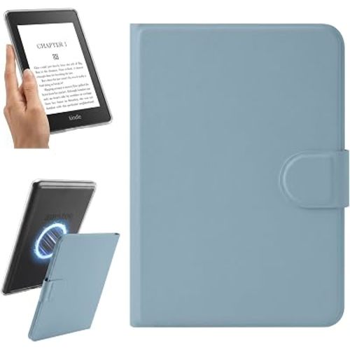 Magnetic Detachable Case for Kindle Paperwhite 5th/6th/7th Gen 2012-2017 Released (Model No.DP75SDI & EY21), Light PU Leather Cover and Clear Hard Back Shell, Auto Wake/Sleep,Misty Blue