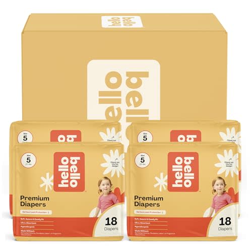 Hello Bello Diapers, Size 5 (27 lbs) Flower Child, 72 Count Value Pack of Premium Disposable Baby Diapers, Hypoallergenic with Soft, Cloth-Like Feel