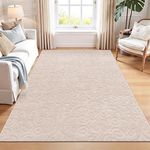 U'Artlines 5x7ft Washable Area Rug for Living Room,Neutral Beige Rugs
