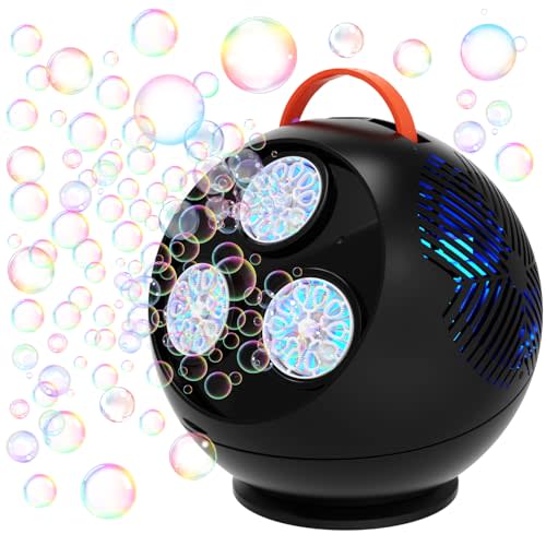 Bubble Machine for Kids Toddlers,45°/360° Auto Rotatable Spherical Bubble Maker Toy with LED Light,Rechargeable Bubble Blower for 3 4 5 Year Old,Wedding Party Easter Birthday Gifts (Spherical Black)