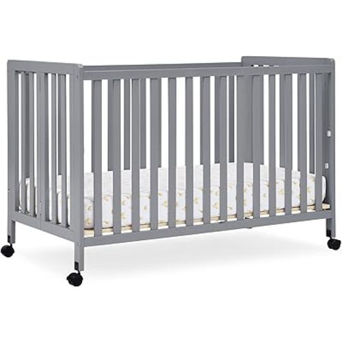 Simmons Kids Aria Full Size Portable Folding Crib - Greenguard Gold Certified, Grey