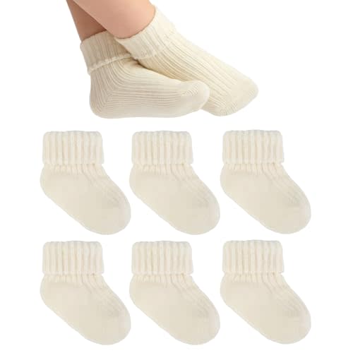 6 Pairs Baby Wool Socks Soft Winter Warm Thick Toddler Boys Girls Turn Cuff Thermal Crew Socks for Infant Little Kids