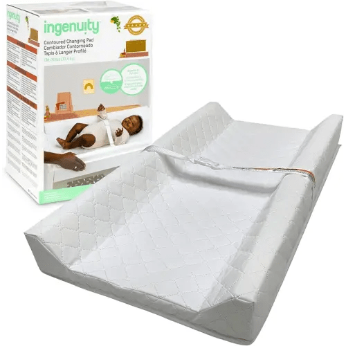 Ingenuity Contoured Changing Pad – Includes Waterproof Changing Liner and Safety Fastening Strap with Quick-Release Buckle