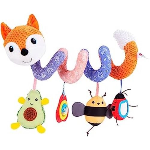 Jollybaby Crib Stroller Car Seat Toys for Baby 0-3-6-9-12 Months, Tummy Time Hanging Sensory Toys for Newborn with Music Box and Teether, Spiral Carseat Toy for Infant Boys Girls Gift (03-Orange Fox)