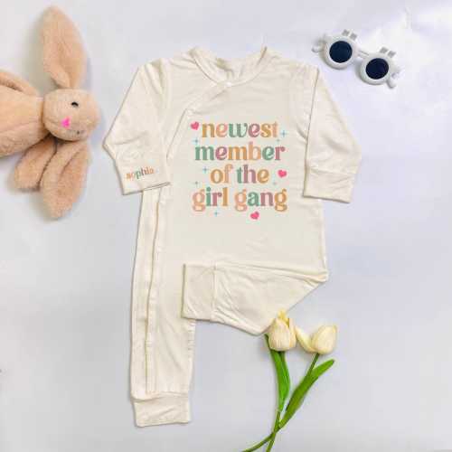 Newest Member Of The Girl Gang Baby Bodysuit, Custom Newborn Bodysuit, Baby Announcement Gift