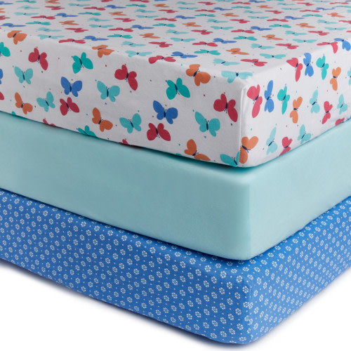 Small Story Organic Cotton Jersey Crib Sheets (3 Pack) - Tossed Butterflies