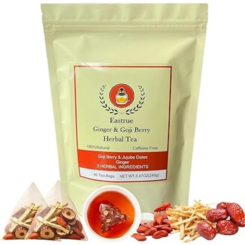 Eastrue Ginger Tea-6g x 40 Teabags for Digestive Comfort & Pregnancy Wellness with Goji Berry & Jujube-Postpartum Recovery & Lactation Support Herbal Tea,Caffeine Free,Organic