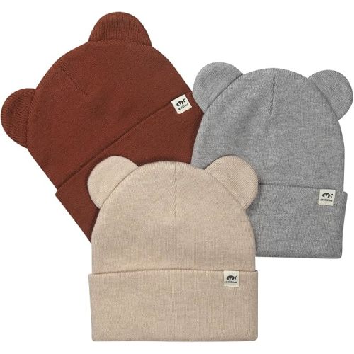 ECOSUMA 3 Pack Newborn Beanie 0-3,3-6 Months Black/Caramel/Apricot