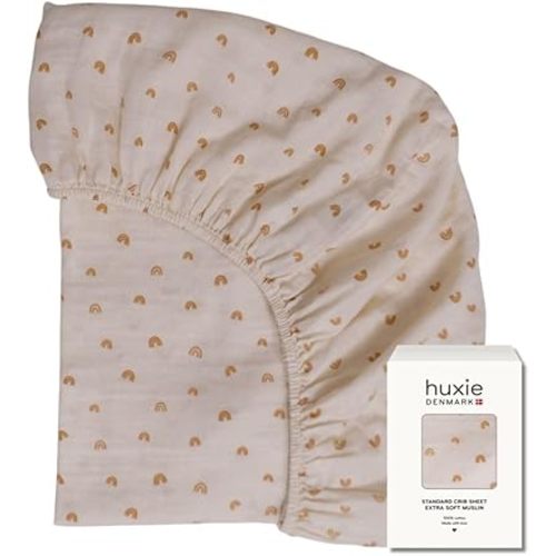 Crib Sheets – Organic Cotton Muslin Fitted Crib Sheet – Standard Size for Baby Boy and Baby Girl 28" x 52" Ultra-Soft and Breathable. (Rainbows)