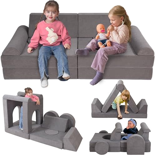 12-Piece Modular Kids Play Couch – Premium Soft Foam, Removable Cover, Comfortable & Safe Toddler Couch for Children 1-6 Years, Portable & Easy to Clean, Ideal for Living Room & Playroom