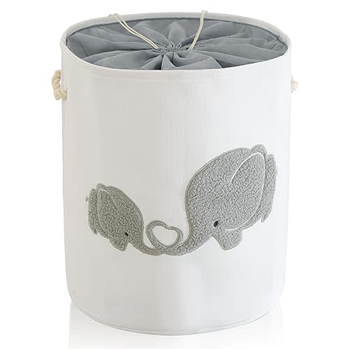 INough Baby Hamper Extra Large Nursery Hamper, 58L Kids Toys Basket Laundry Basket for Baby's Dirty Clothes Collapsible Storage Basket Canvas Clothes Hamper Toy Box Dorm Room Essentials for College