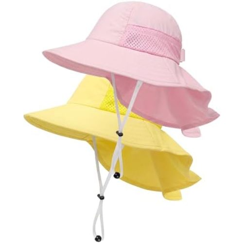 Toddler Baby Sun Hat Kids Summer Beach Essentials Adjustable Beach Hats with Bucket Wide Brim for Boys Girls Age 0-14 Years