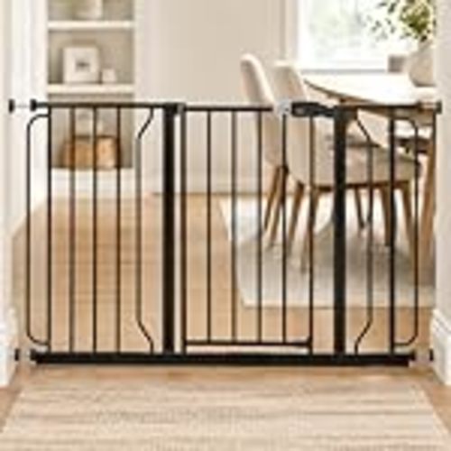 Regalo Safety 29-49" Easy Step Extra Wide Baby Gate for Doorways & Bottom of Stairs, Pressure Mounted Safety Gate with Door for Babies, Toddlers & Pets, Black