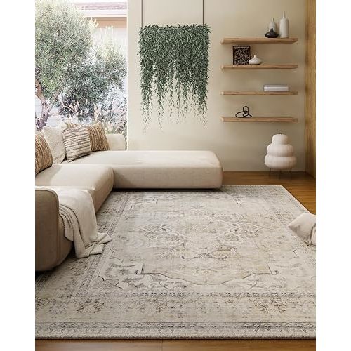 Washable Area Rugs for Living Room: 5x7 Area Rugs for Bedroom Stain Resistant Distressed Vintage Accent Rug Non Slip Low Pile Faux Wool Soft Boho Rugs for Kitchen Bedside Nursery Office Dining Room