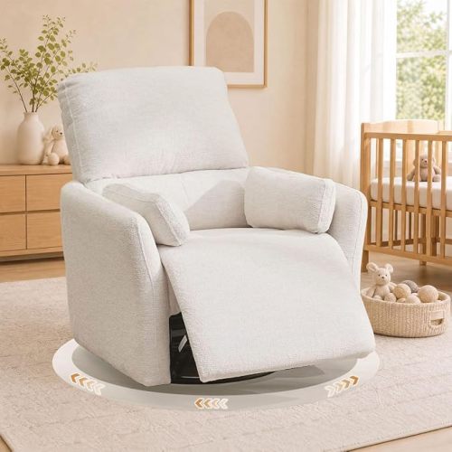 Oversized Power Swivel Rocker Recliner Glider Nursery Chair Large Rocking Recliner for Adults with USB,Type-C Ports,2 Pillows Electric Rocking Reclining Chairs for Living Room,Bedroom,Suede,Beige