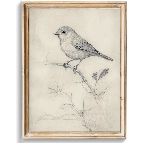 Uniro Vintage Bird Sketch Wall Art Prints Farmhouse Decor Sparrow on a Branch Sketch Canvas Oil Painting Antique Bird Neutral Vintage Artwork Pictures for Bedroom Living Room Decor (8" x 10"-UNFRAMED)