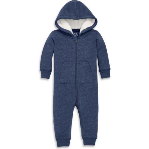 Baby Teddy Fleece-Lined Zip Romper, Heather Navy - Primary | Maisonette