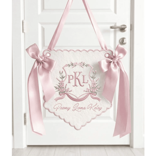 Personalized Embroidered Fabric Banner, Custom Nursery Sign, Baby Shower Keepsake
