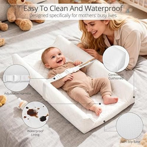 Waterproof Baby Changing Pad, Non-Slip Wipeable Diaper Changing Mat with Safety Strap 32x16 Inch Infant Diaper Change Pad Suitable for Dresser & Table