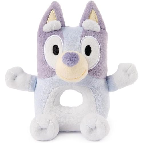 GUND Official Bluey Plush Ring Rattle, Bluey Baby Rattle, Sensory Toy for Babies, Blue, 6”