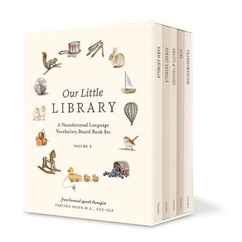 Our Little Library: A Foundational Language Vocabulary Board Book Set for Babies, Including Farm & Forest Animals, Fruits & Veggies, Toys & More (Tabitha Paige Children's Book Series)