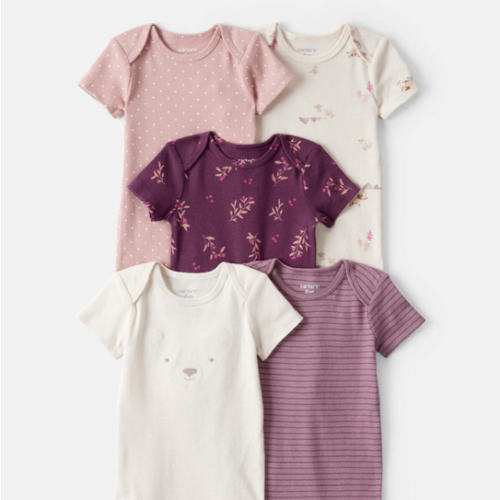 Baby Girl 5-Pack Bear Floral Multipack Bodysuits - White/Pink/Purple | Carter's
