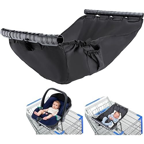 Shopping Cart Hammock, Hammock for Wagon Stroller, Holds Car Seats Securely, for Sleeping in Car Seat While Parents Shop, Easy Attach and Take Off, with Adjustable Straps for Security, Black