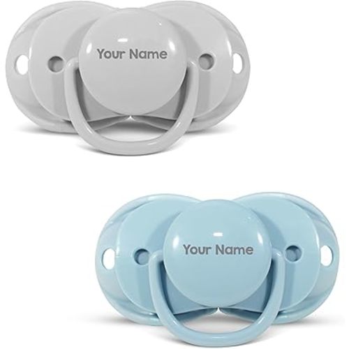 RaZbaby Keep-It-Kleen Baby Pacifier 2-Pack Closes When Dropped - BPA-Free Silicone Orthodontic Nipple, Ideal for Travel, Nipple Stays Clean, 0-36 Months - Blue/Grey - Personalized