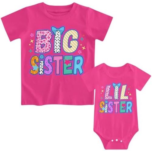 Funnycokid Big Sister Little Sister Matching Outfits Toddler Girl Shirt Newborn Clothes