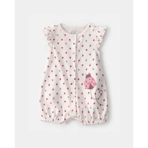 Baby Girl Ladybug Flutter Sleeve Romper - Ivory | Carter's