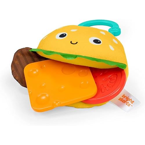 Bright Starts Say Cheeseburger On The Go Teether Activity and Stroller Toy, Baby Teething Toy, BPA Free, Unisex, 3 Months+
